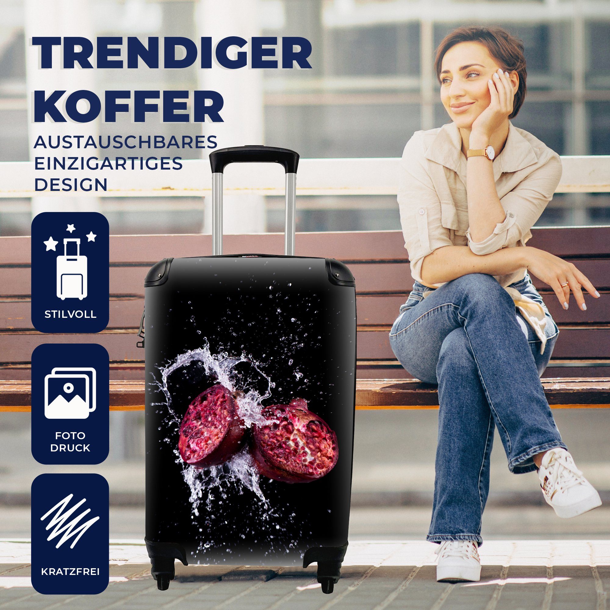 - Handgepäckkoffer Granatapfel 4 Wasser - Trolley, Violett, MuchoWow rollen, Handgepäck Reisetasche für Ferien, mit Reisekoffer Rollen, Frucht - Schwarz -