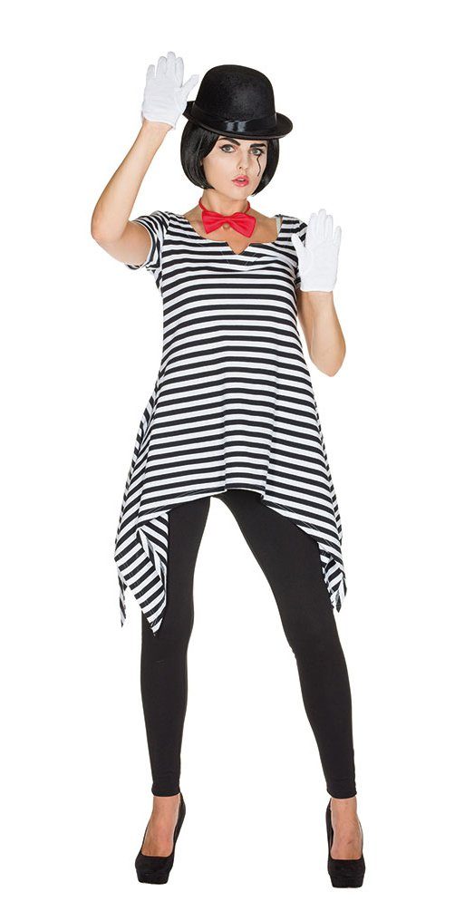 Karneval-Klamotten Kostüm Pantomime schwarz weiß Damen Ringel Tunika, Kostüm Tunika Shirt Mime Clown Harlekin