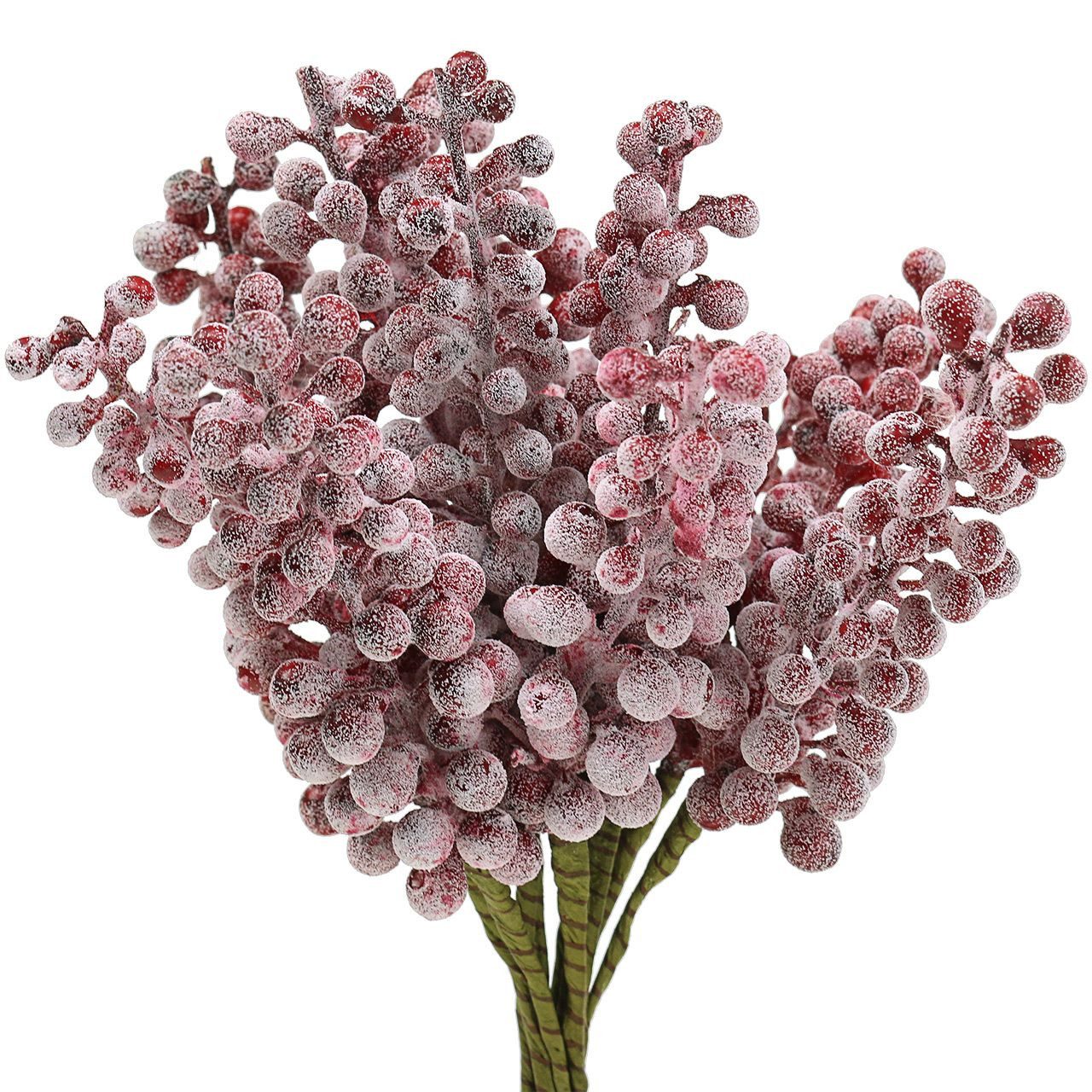 Winterliche Kunstpflanze VIANA Beerenpick Rot Geeist 21cm - Deko-Zweig für Adventskranz, 12 St, Florists Products, Höhe 1 cm