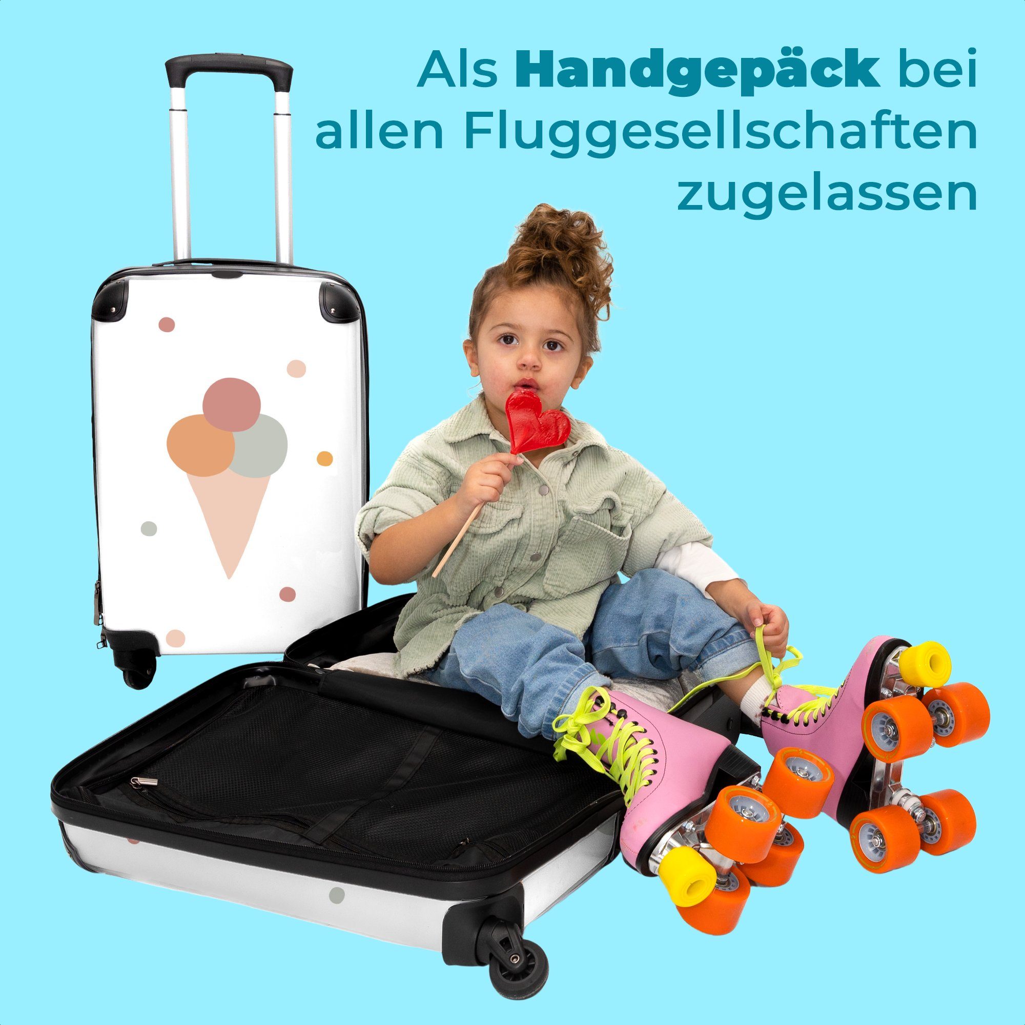 Mädchen Pastell 4 Kinder, - 4 - NoBoringSuitcases.com© - Kinderkoffer Eiscreme Muster 55x35x20cm Koffer Rollen, Kindertrolley, Mädchen Reisekoffer - mit rollen, für