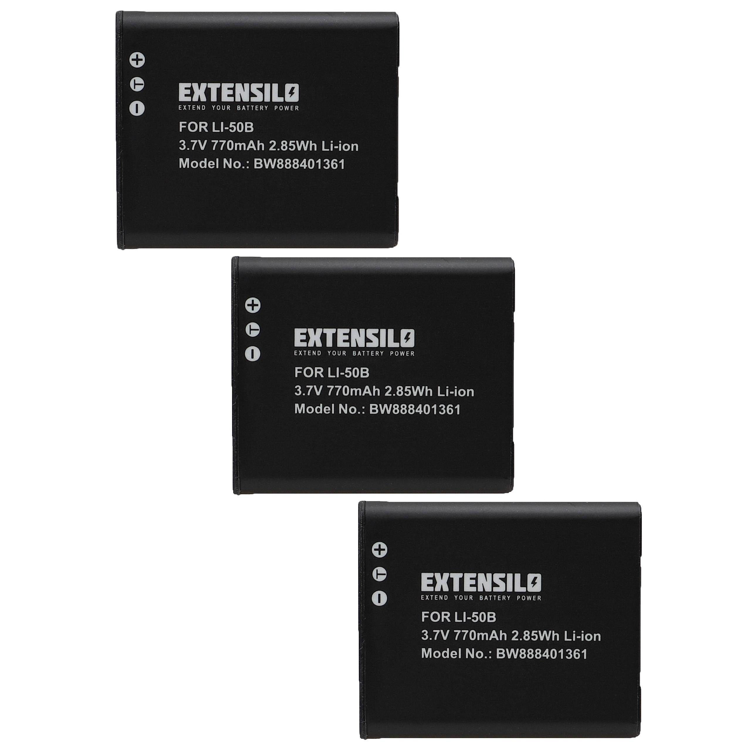 Extensilo kompatibel mit Ricoh WG-5 GPS, WG-60, WG-6, WG-70, WG-4, WG-4 GPS Kamera-Akku Li-Ion 770 mAh (3,7 V)