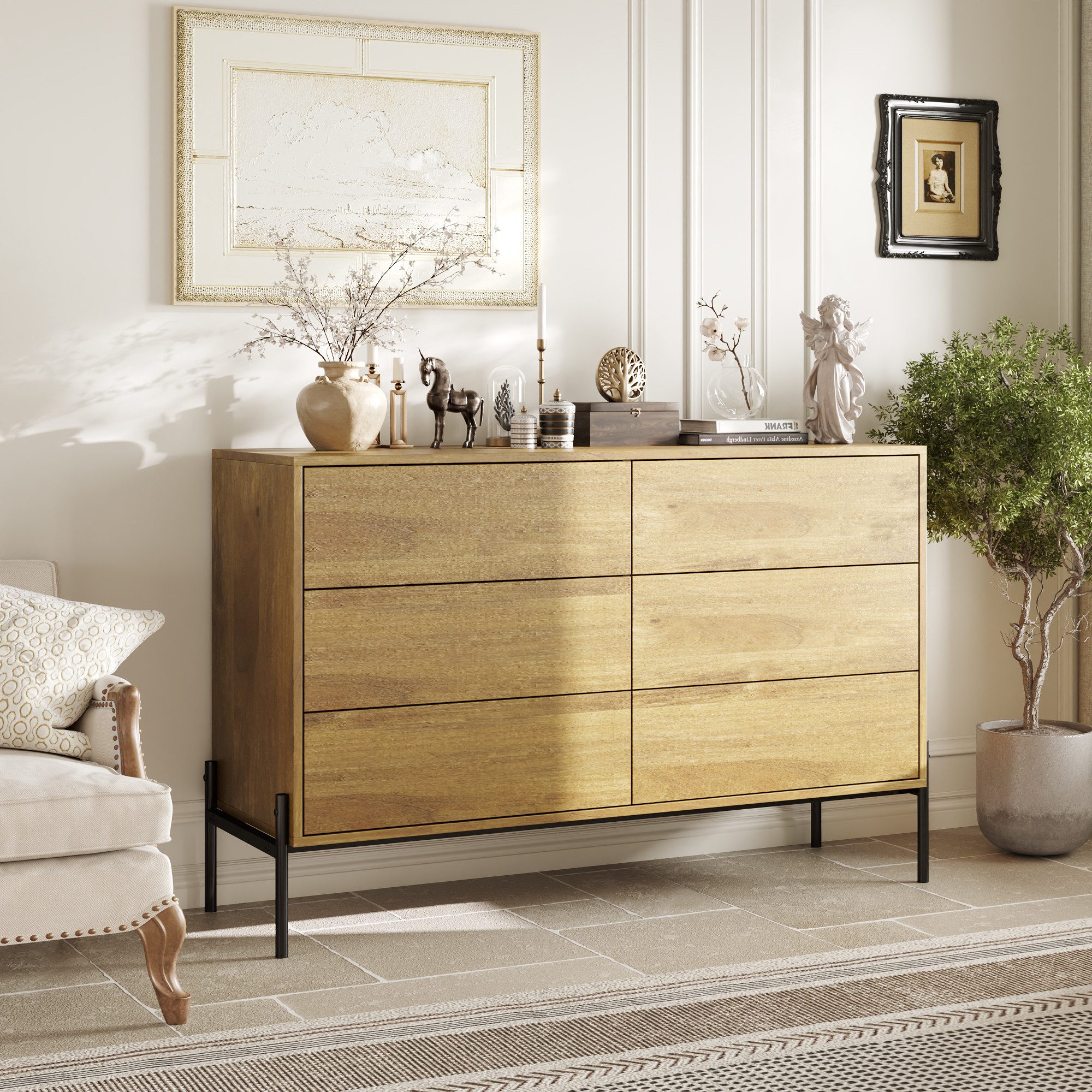 FUFU&GAGA Sideboard mit 6 Schubladen, Massivholz günstig online kaufen