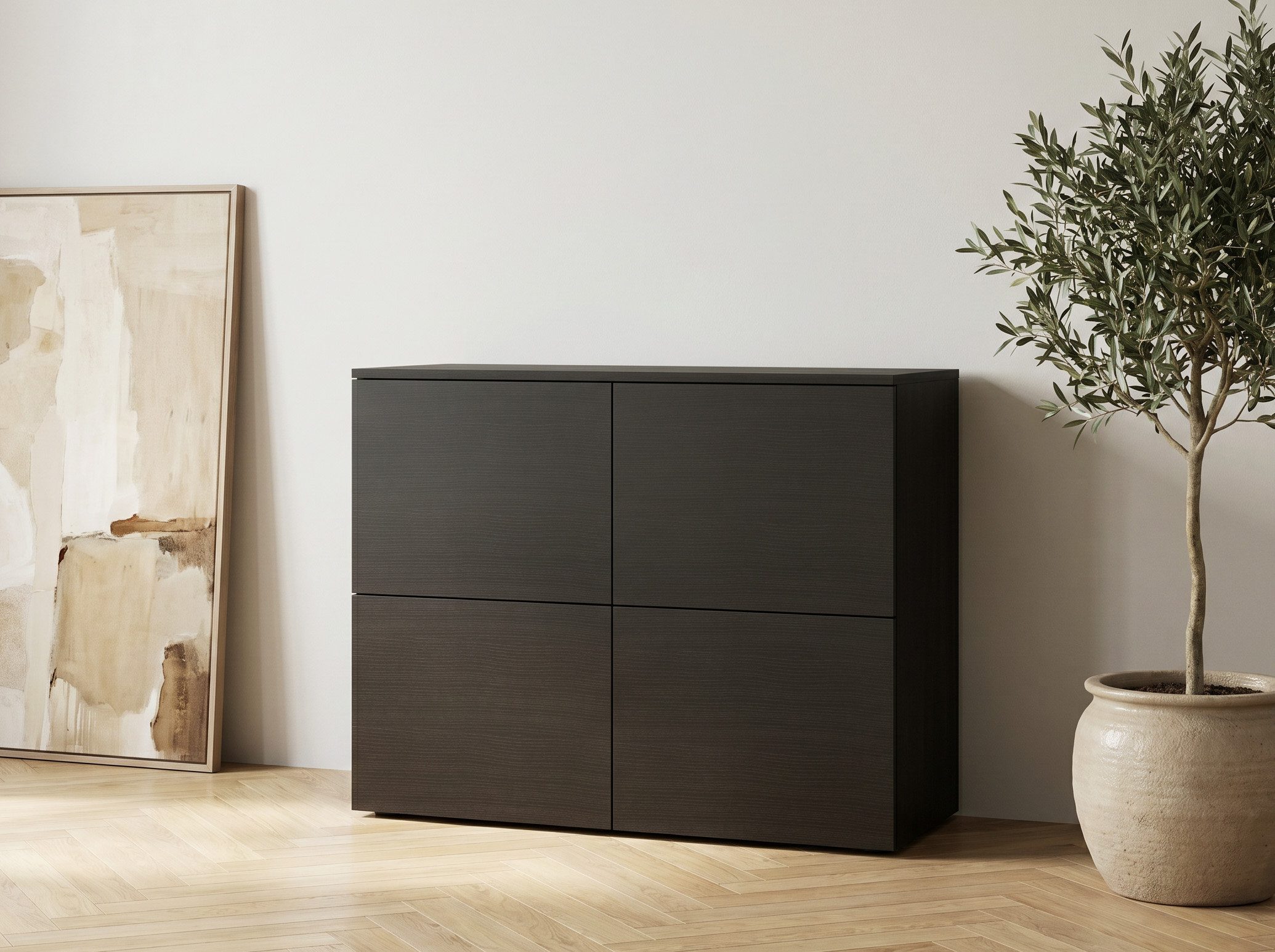 borchardt Möbel Kommode Rova, Sideboard mit 4 Türen, Breite 93 cm, 4-türig, Kommode mit viel Stauraum, schwarz-matt