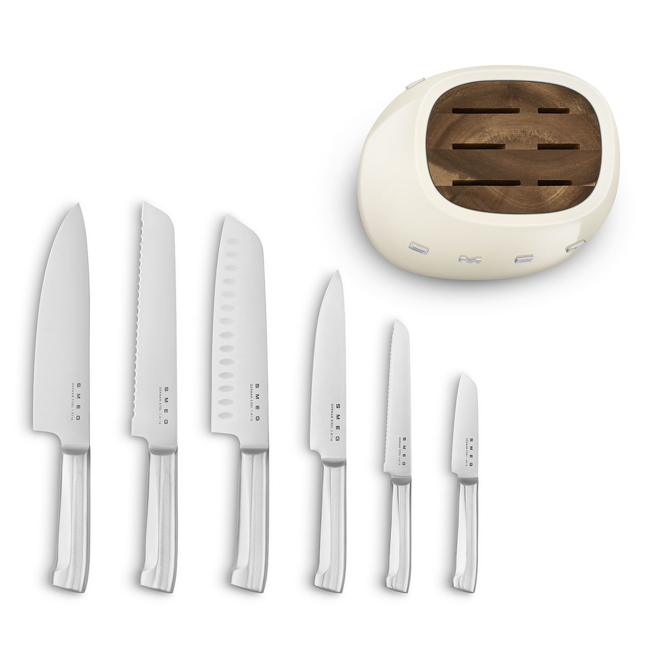 Smeg Messerblock KBSF0 aus Edelstahl mit Koch-, Allzweck- & Gemüsemesser