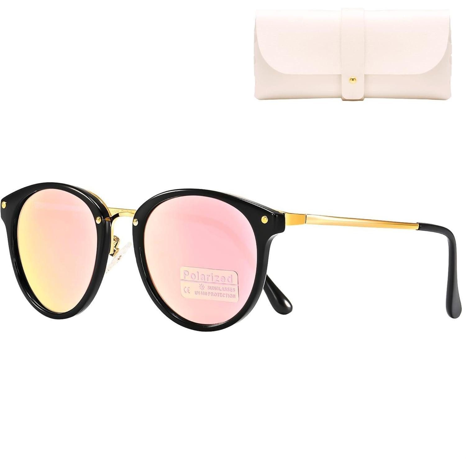 LuxusKollektion Retrosonnenbrille Sonnenbrille Vintage Rund Pink Schwarz-gold Linsen Metallrahmen