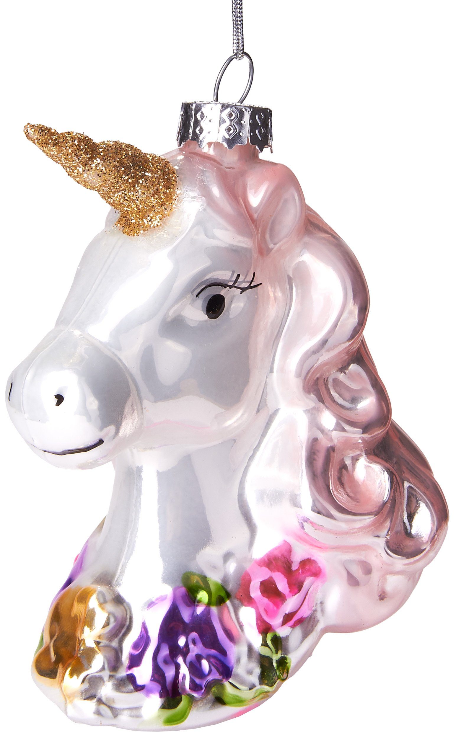 mit - cm Weihnachtskugel Glas, 9.5 Christbaumschmuck Blumen, Fantasy-Weihnachtsanhänger Handbemalte Unikat aus BRUBAKER Einhorn mundgeblasenes