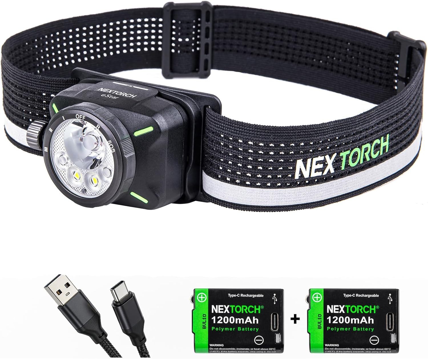 Nextorch LED Stirnlampe NEXTORCH eStar – ultraleichte 1300-Lumen-Stirnlampe mit Dual-Akku (1-St)