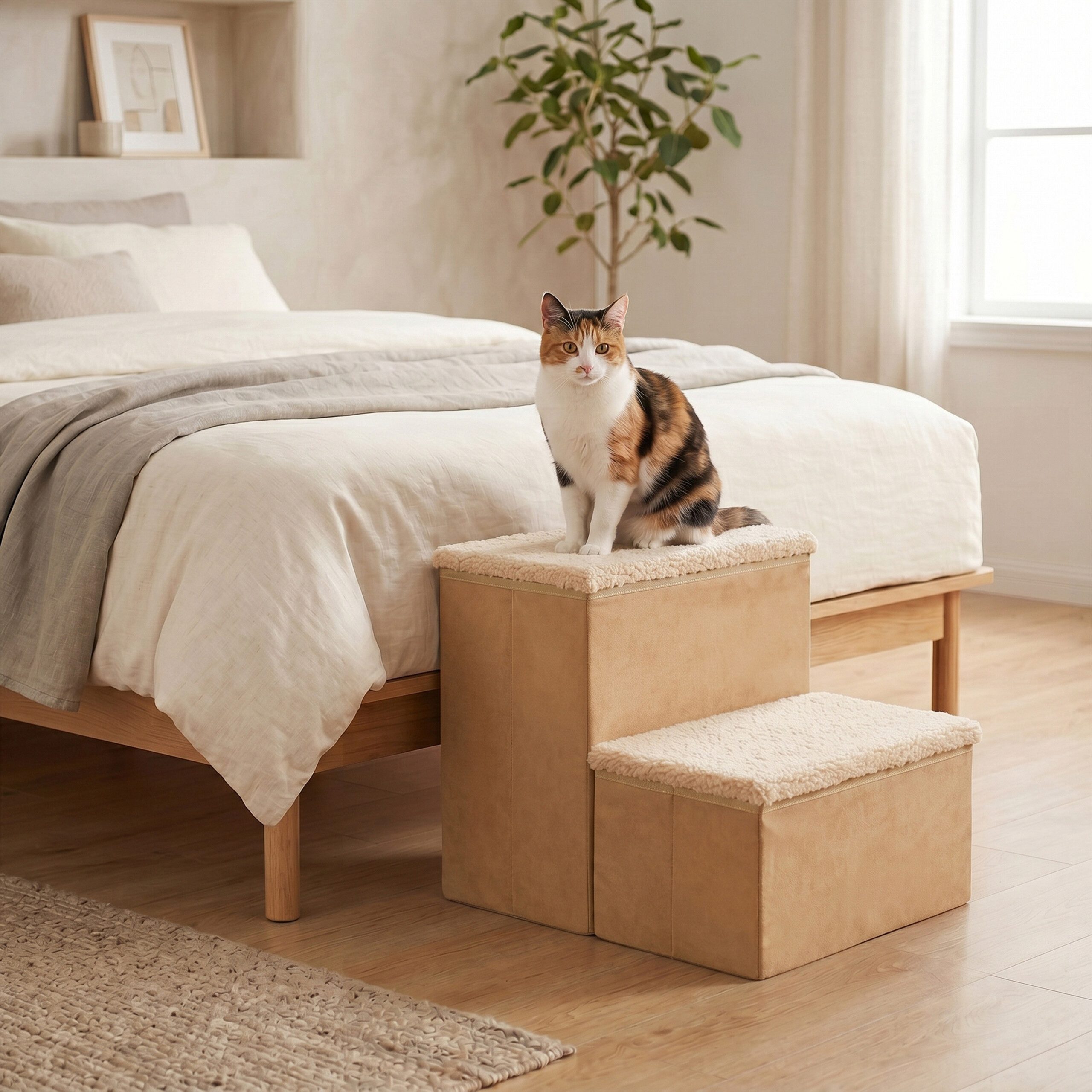 relaxdays Haustiertreppe Faltbare Hundetreppe mit Stauraum, Beige, S