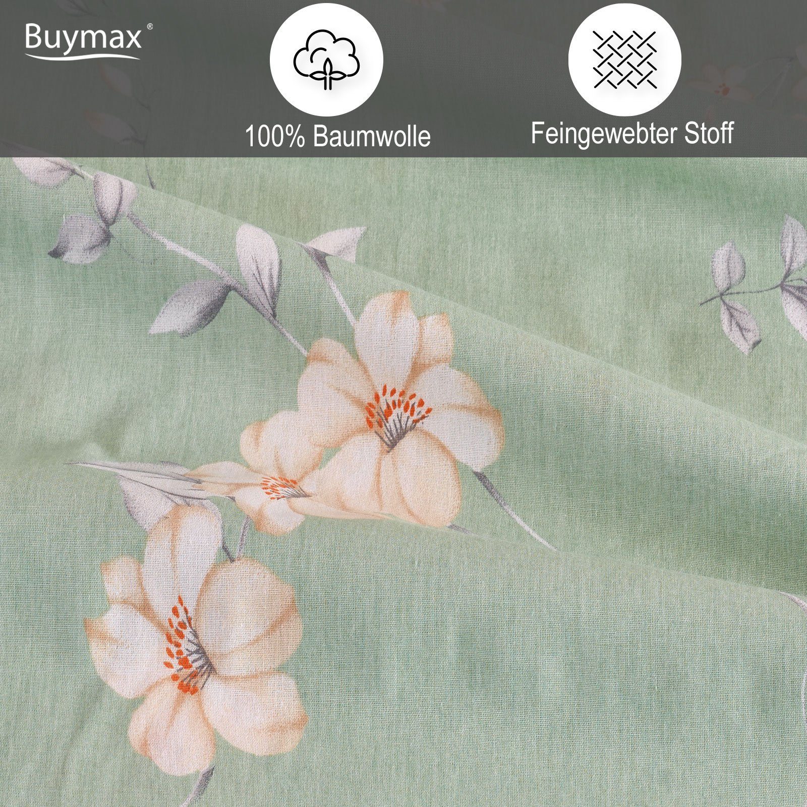 Buymax Bettwäsche Adalia, Aria, Renforcé, 4 teilig, Bettbezug-Set 135x200 cm 100% Baumwolle mit Reißverschluss hochwertig