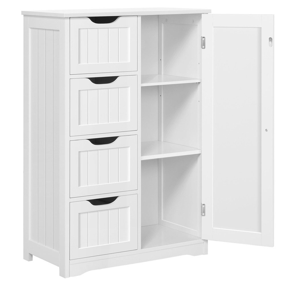 Yaheetech Badkommode Badezimmerschrank, Sideboard mit 4 Schubladen & 3 Fächern, Einlegeboden höhenverstellbar
