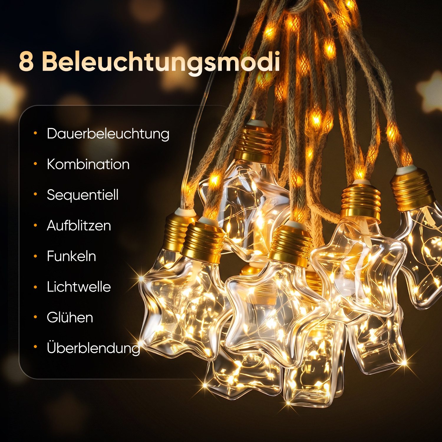 Salcar LED Solarleuchte Solar Lichterkette Warmweiß Hanfseil Glühbirnen Vintage Garten, LED wechselbar, Warmweiß, LED, 5m Lichterkette + 3m Zuleitung, 10 Glühbirnen mit 149 LED
