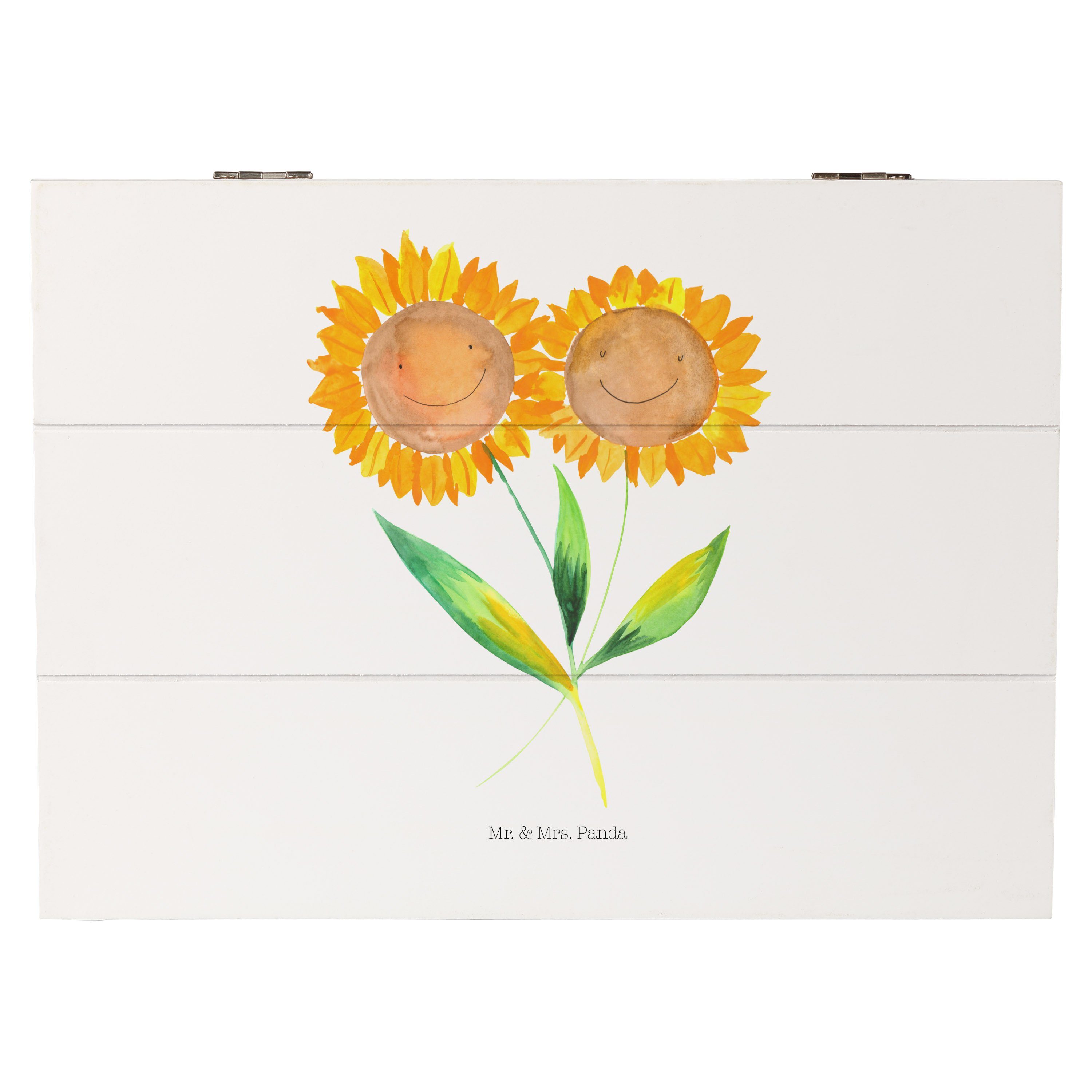 Mr. & Mrs. Panda Dekokiste 25 x 18 cm Blume Sonnenblume - Weiß - Geschenk, Best friends, Erinner (1 St), Robust und stilvoll