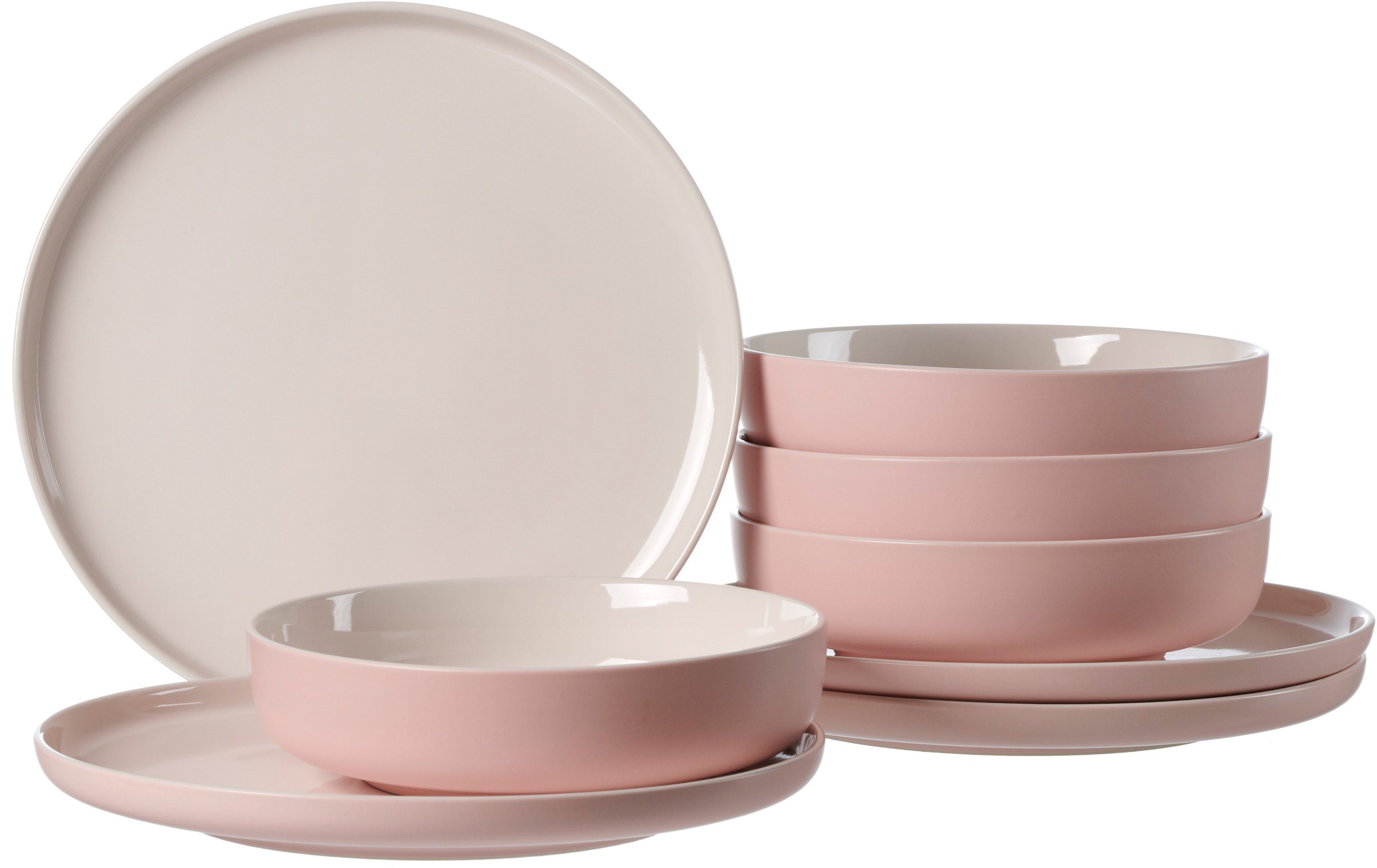 Ritzenhoff & Breker Tafelservice Teller Set, Geschirr-Set Jasper (8-tlg), 4 Personen, Steinzeug, Scandic Style, 8 Teile, für 4 Personen rosa