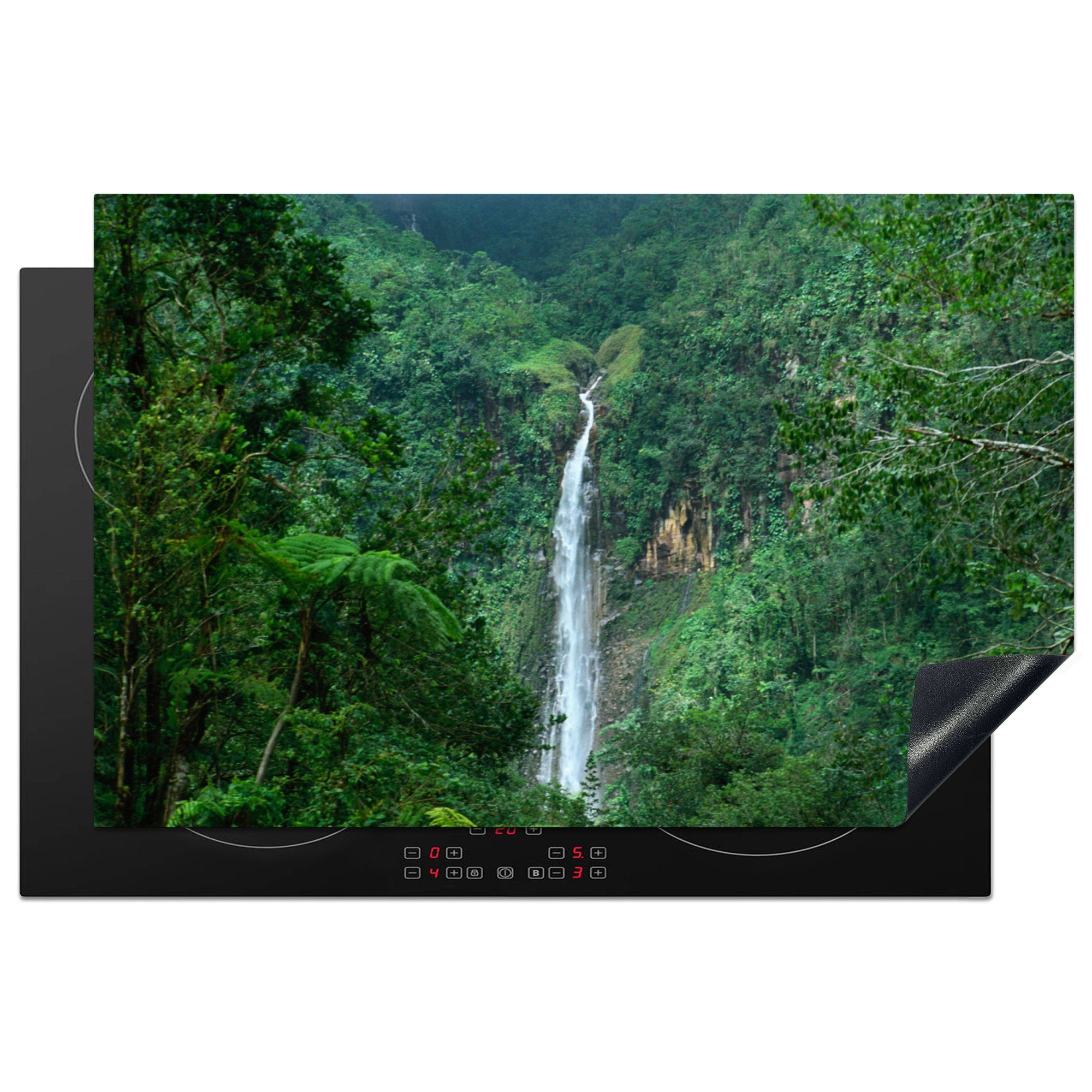 MuchoWow Herdblende-/Abdeckplatte Wasserfall auf Guadeloupe, Vinyl, (1 tlg), 81x52 cm, Induktionskochfeld Schutz für die küche, Ceranfeldabdeckung