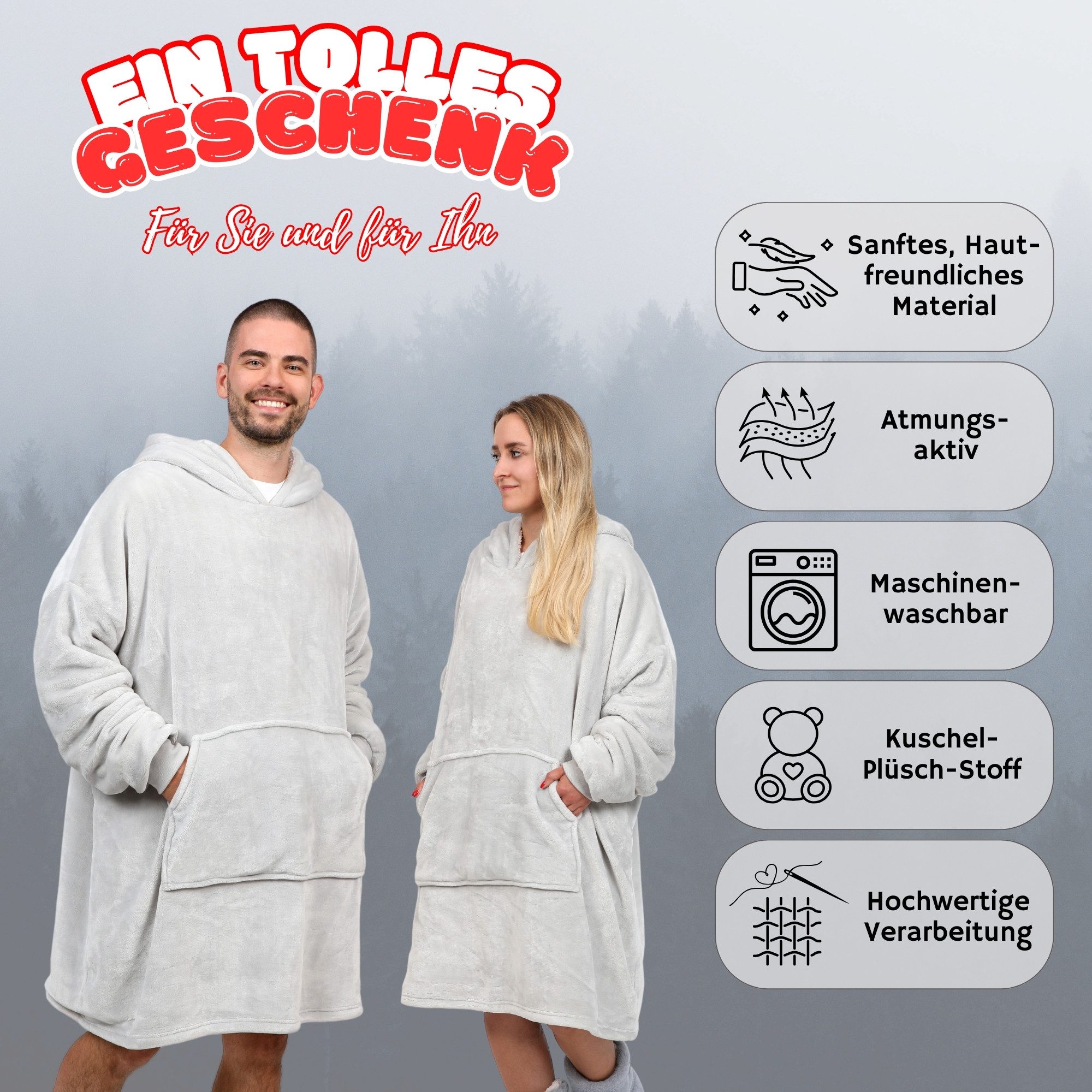 Wohndecke Deckenhoodie beheizbar, Decke mit Ärmeln, Decke zum anziehen, NorthHeat, Premium Qualität, extra flauschig, auch als Teddy Stoff – Bild 3 von 5