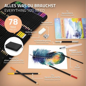 ECD Germany Buntstift Professionelles Zeichnen Art Set Farbstifte Zeichnen & Malen, 78er Aquarell Buntstifte Set Wasserlösliche Farbstifte zum Vermischen