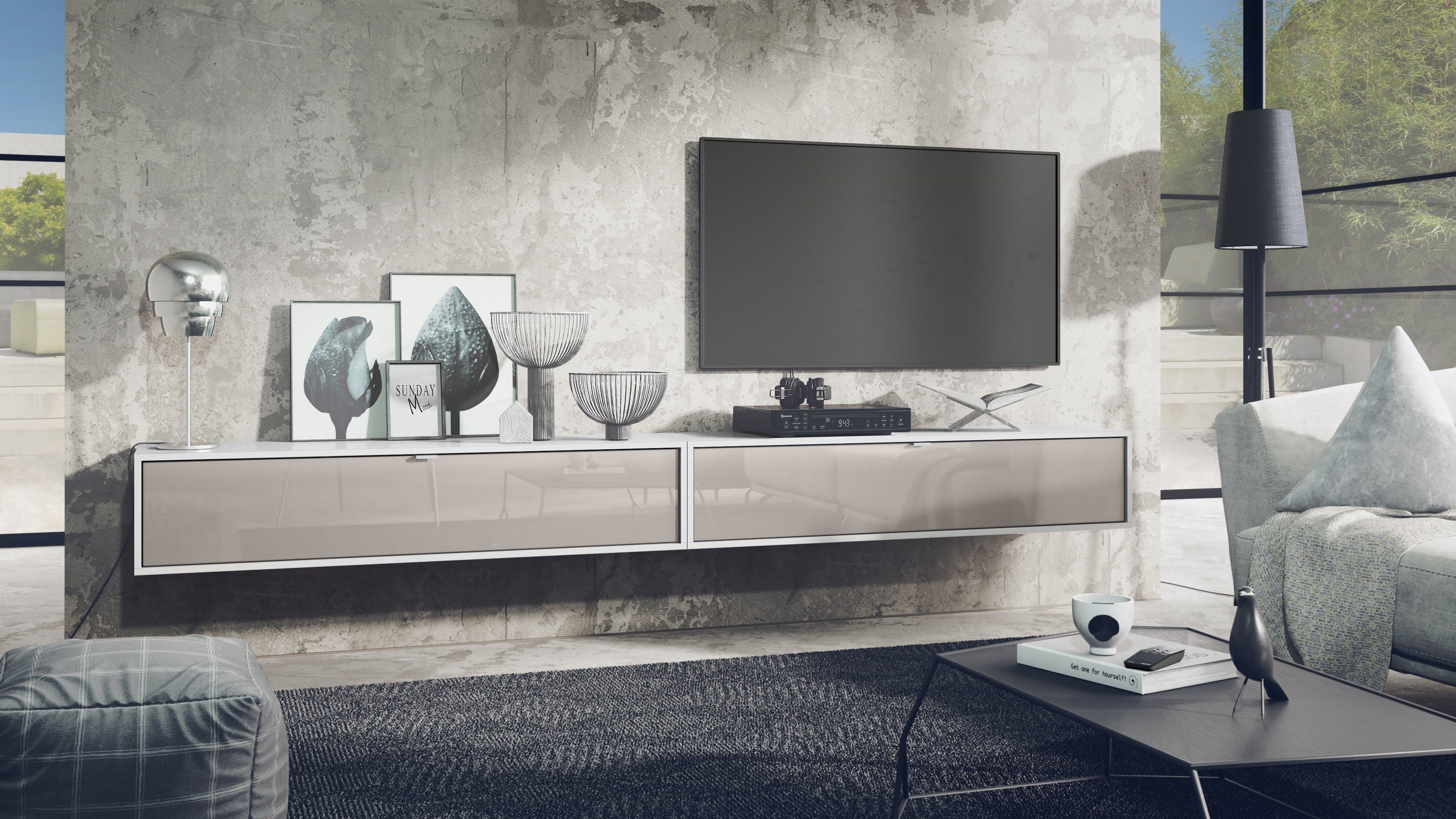 Vladon Lowboard Lana 1400 (2er-Set Tv-Kommode, mit Klappe dahinter 3 Fächer günstig online kaufen