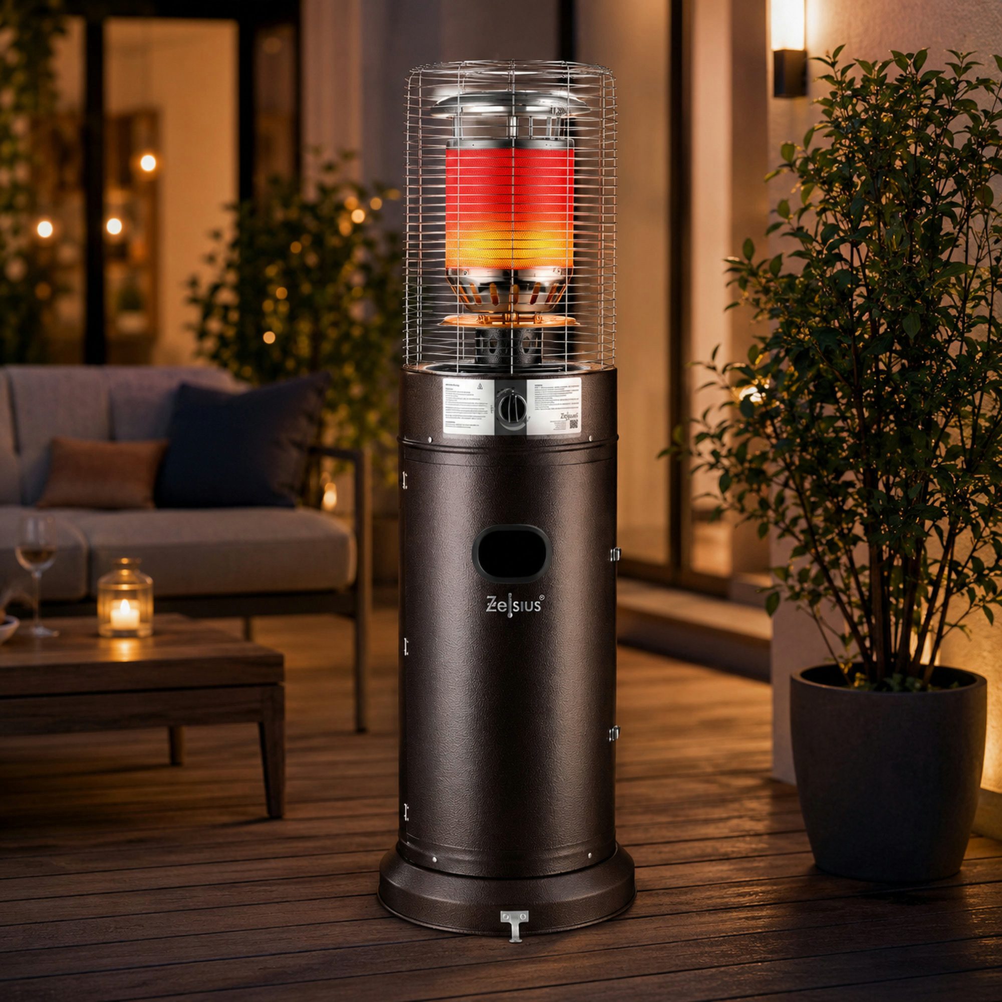 Zelsius Terrassenstrahler Gas Heizstrahler "Zermatt", 11 kW, Braun, Ø 46cm x (H) 137 cm