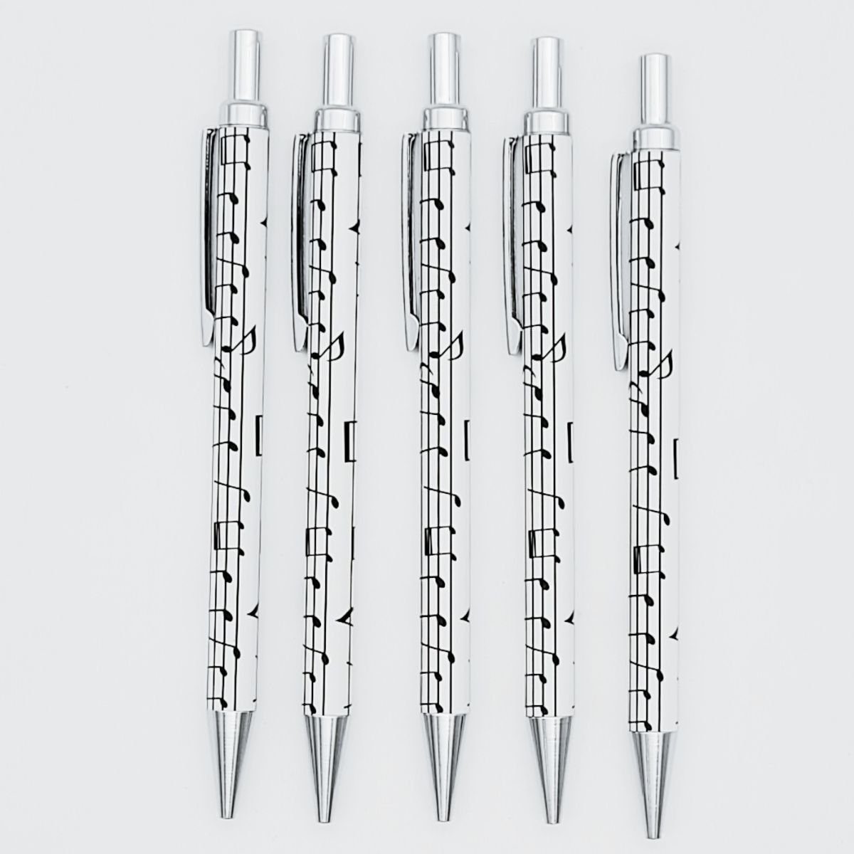 (5-tlg), aus Metall Stück mit 5 Notenlinien-Motiv, Druck-Kugelschreiber Druckkugelschreiber, Musikboutique