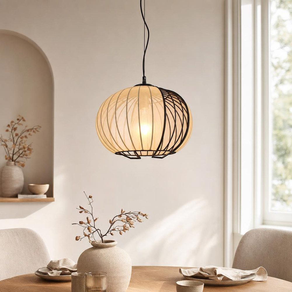 V-TAC Pendelleuchte, Leuchtmittel nicht inklusive, Pendelleuchte Hängeleuchte Wohnzimmerlampe Beige Textil H 150 cm