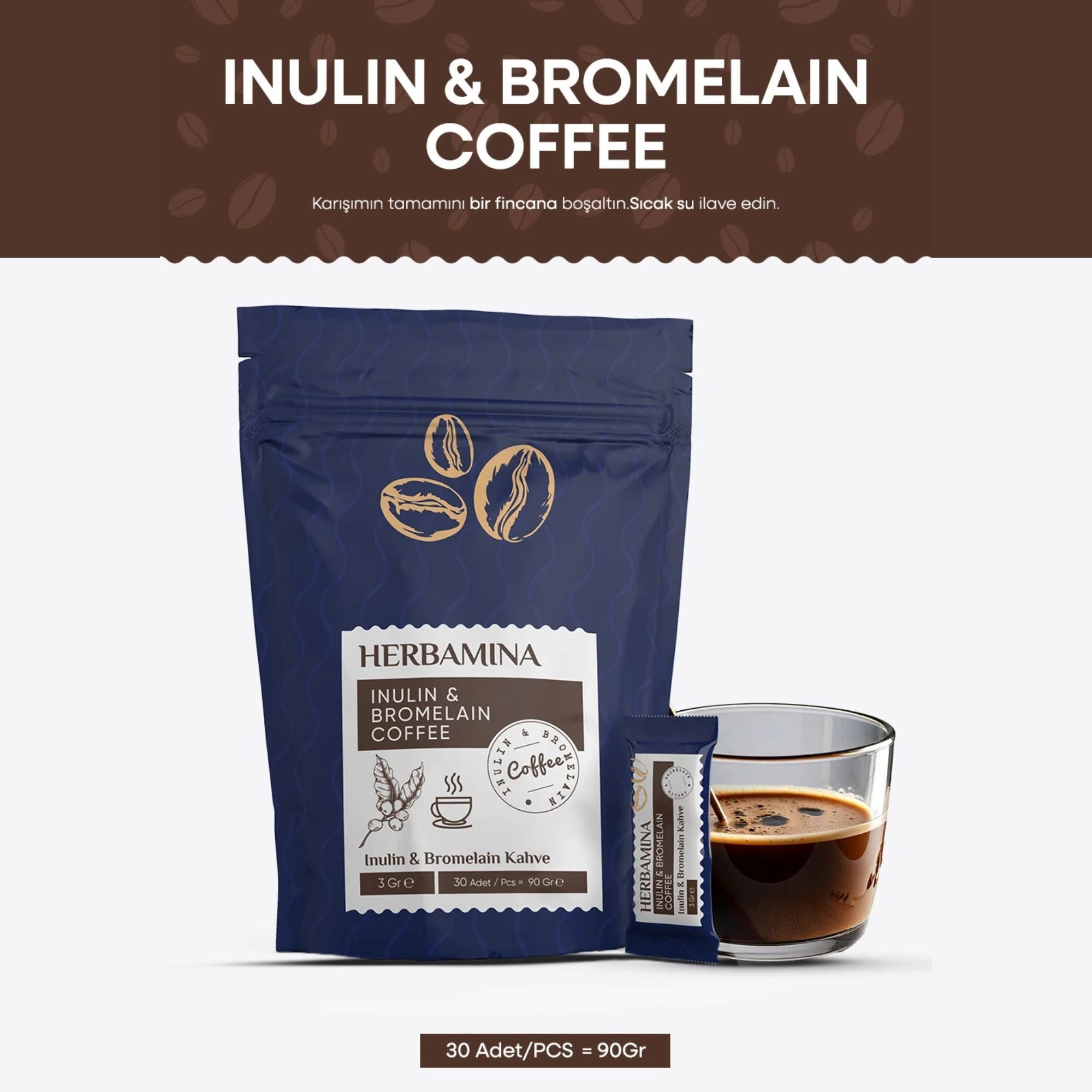 Herbamina Kaffee, Inulin & Bromelain Coffee 90g