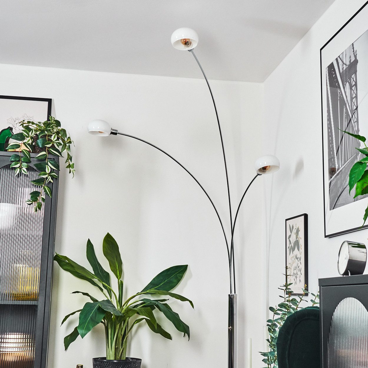 hofstein Stehlampe Stehlampe aus Metall in Weiß/Chromfarben im Retro/Vintag günstig online kaufen