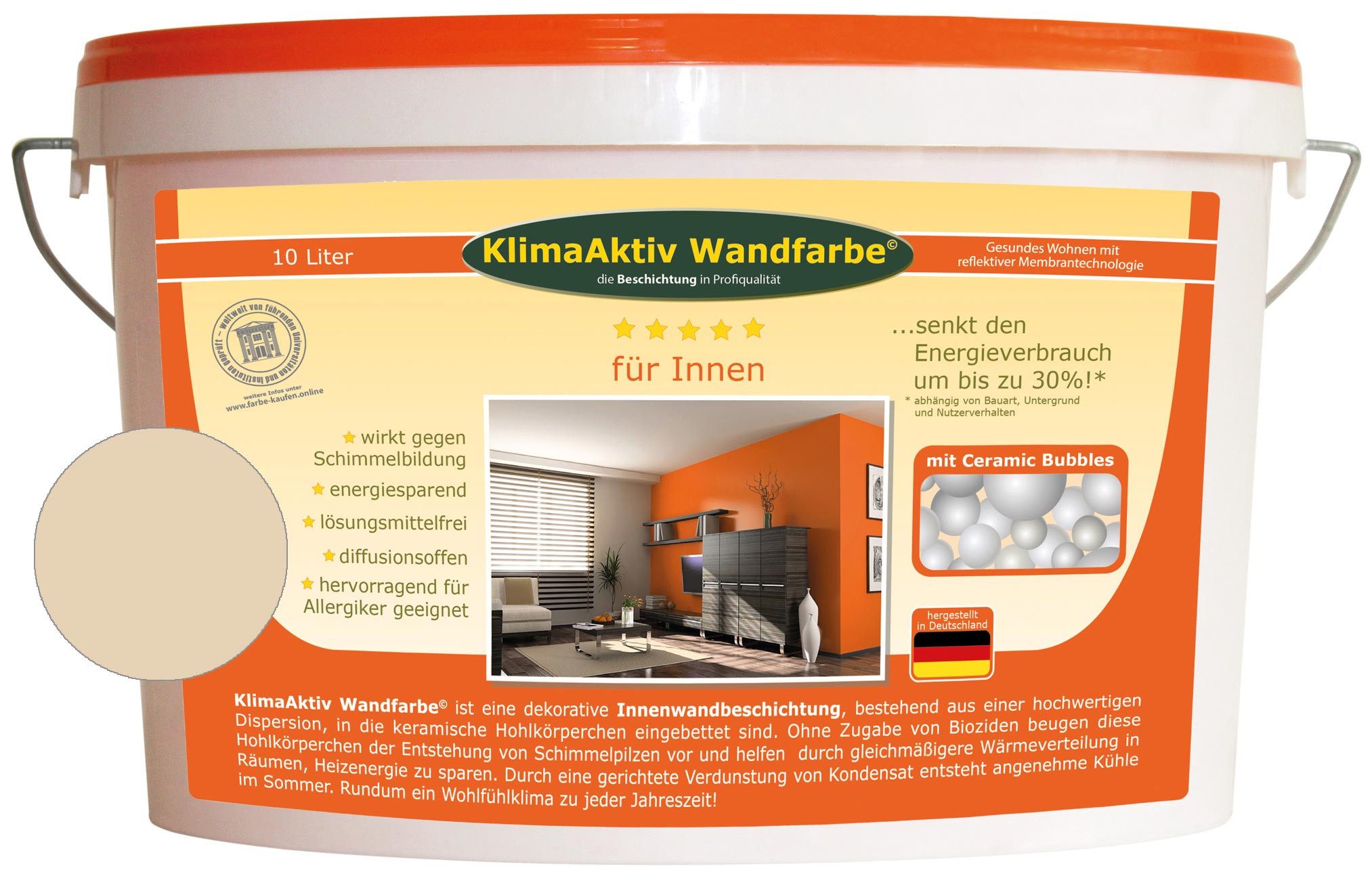 KlimaAktiv Wandfarbe Wandfarbe, Energiesparfarbe, VOC-arm, matt