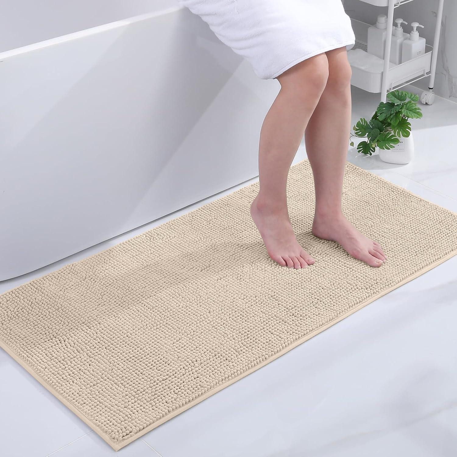 LuxusKollektion Badematte Badematte Chenille Rutschfest Waschbar 60 x 120 cm (Rechteckig) Beige