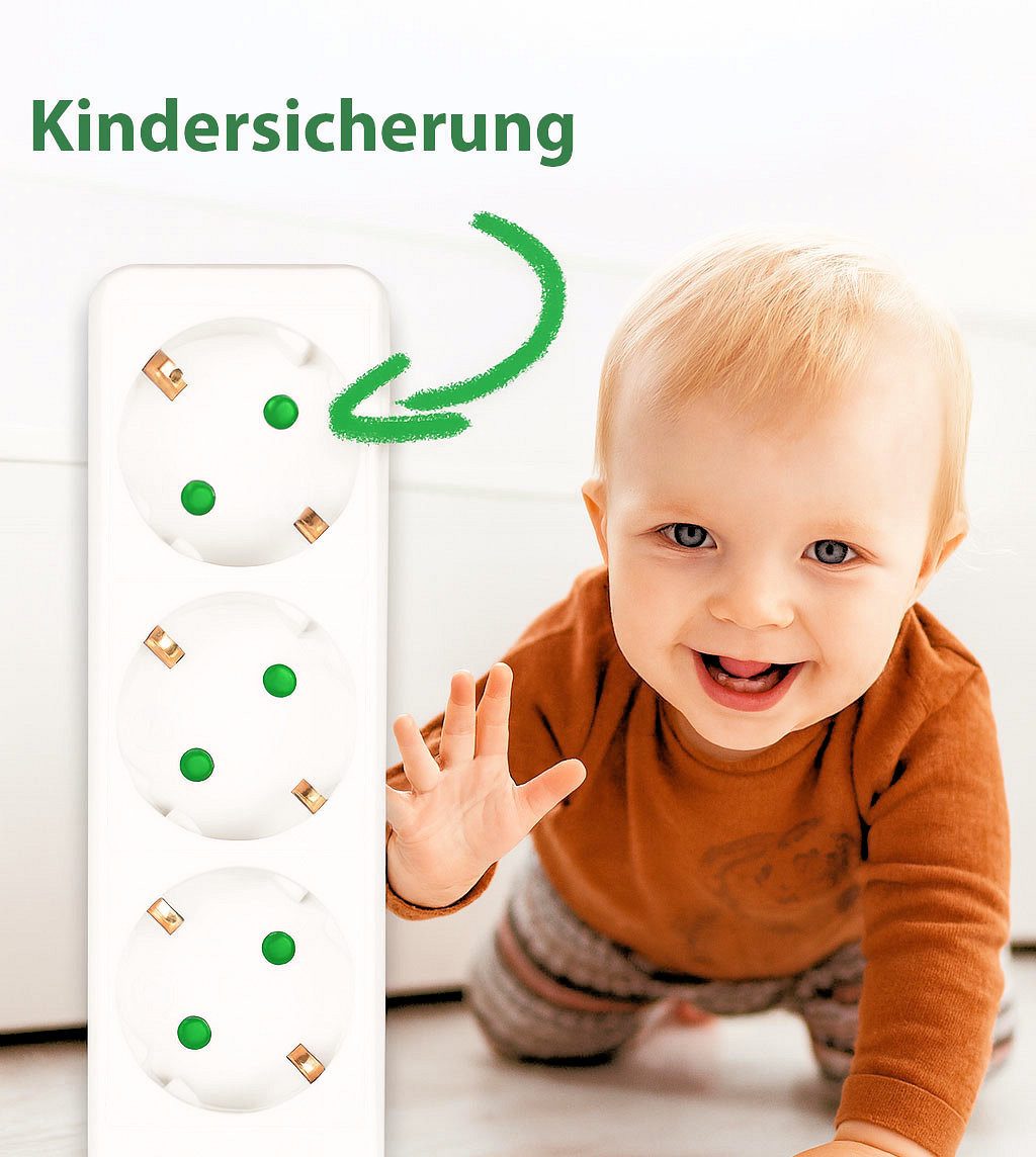 VABIONO Steckdosenleiste Steckerleiste 3-fach mit Schalter weiß 3500W Mehrfachsteckdose 3-fach, KOSTENLOSER VERSAND