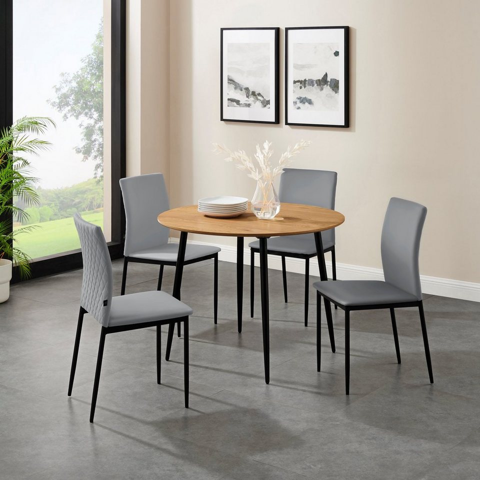 Leonique Essgruppe Pavia + Eadwine, (Spar-Set, 5-tlg., Tisch mit 4  Stühlen), mit rundem Esstisch, Esszimmerstühle mit Kunstleder oder  Samtstoff, Leonique - Luxuriöses, zeitgenössisches Wohnen