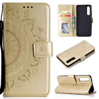 CoverKingz Handyhülle Huawei P30 Handyhülle Flip Case Cover Handytasche Bumper Mandala Gold, Klapphülle Schutzhülle mit Kartenfach Schutztasche Motiv Mandala