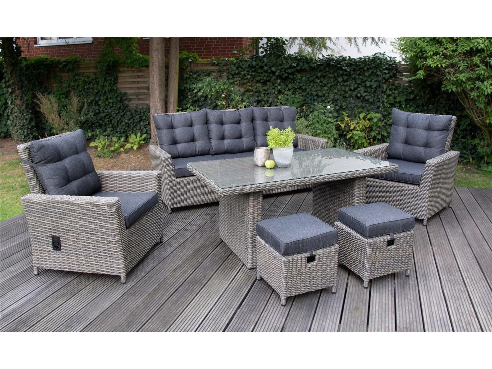bellavista - Home&Garden® Gartenlounge-Set Dininglounge-Set Asti Polyrattan Braun 7 Personen mit Tisch, (Set, 19-tlg., Essgruppe), braun, Polyrattan, für 7 Personen, wetterfest - Garten, Terrasse