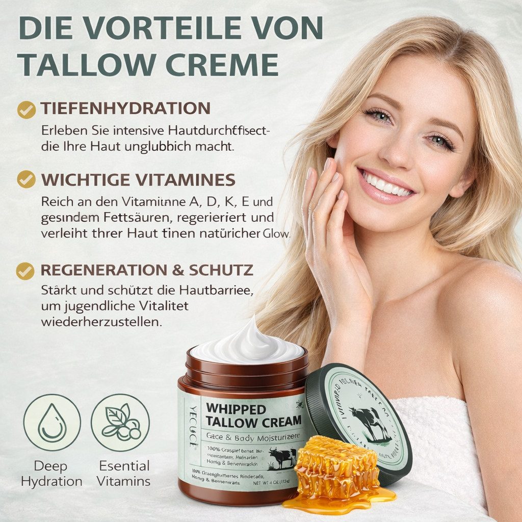 NexGen Beauty & Accessories Hautcreme Gesicht Creme Tallow Rindertalg Honig Beef Hautpflegecreme 120 g, 1-tlg.