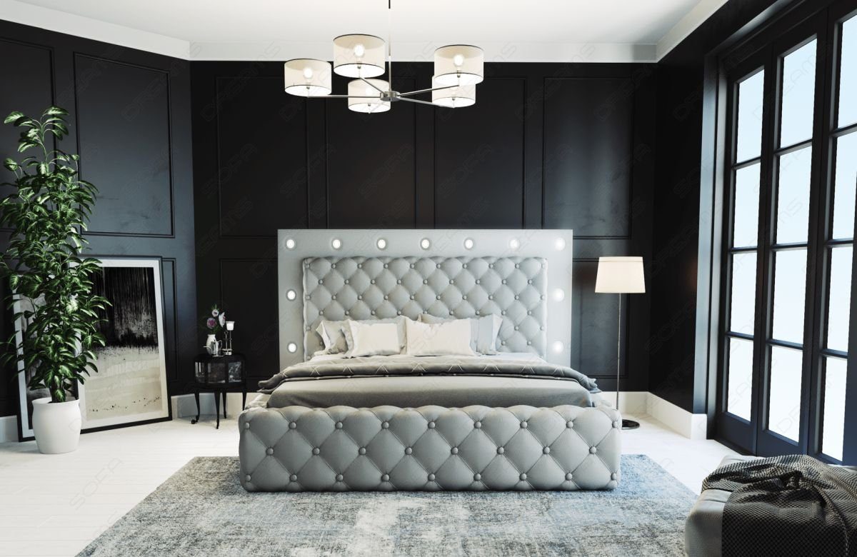 Komplettbett Dreams Beleuchtung, Premium LED Alessandria grau-grau Sofa mit Topper mit Boxspringbett Bett Kunstleder