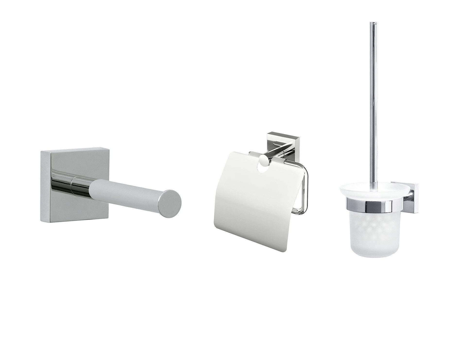 tesa Badaccessoire-Set EKKRO Toilettenbürsten Set ohne Bohren, Spar-Set, 3 tlg., selbstklebend - chrom - silber glänzend