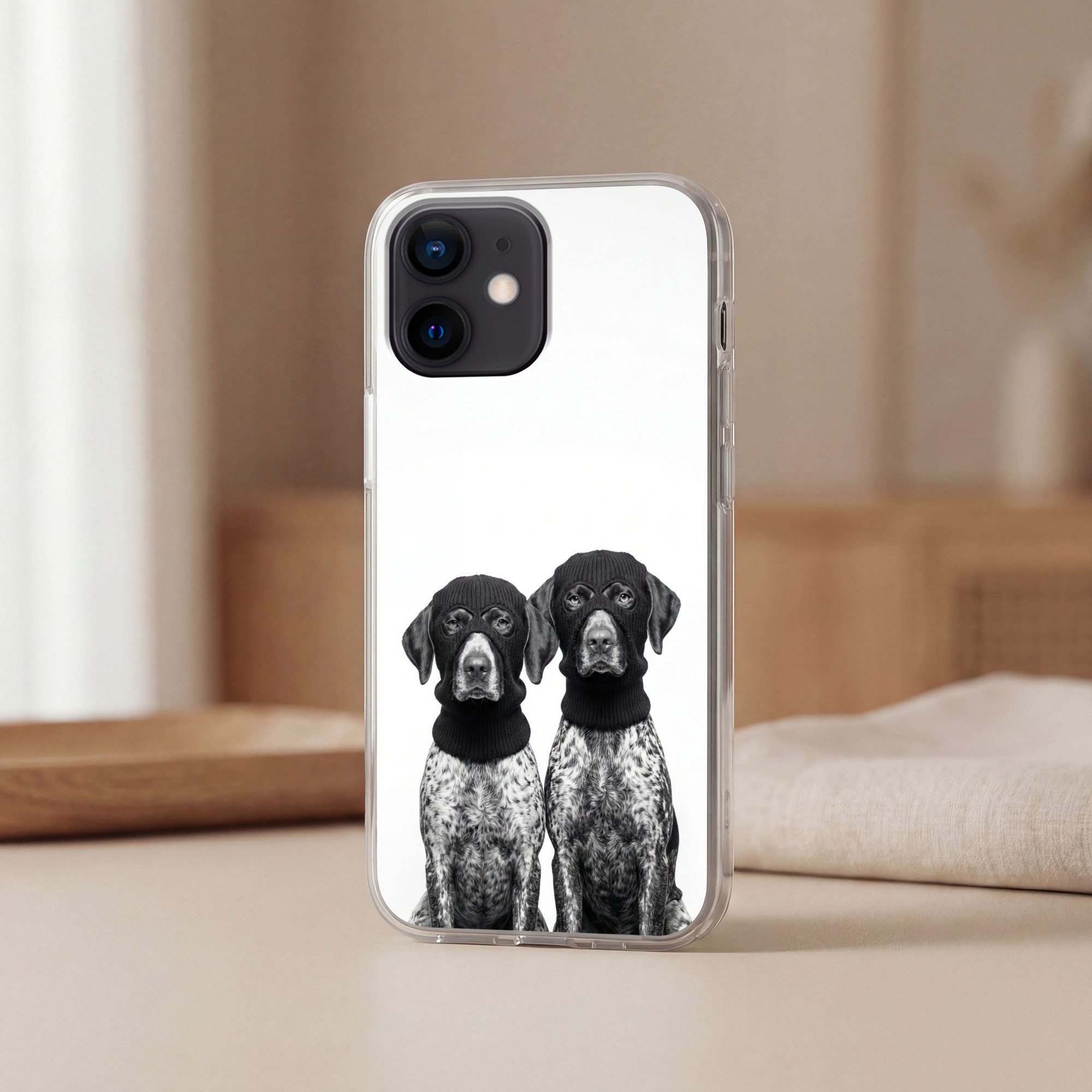 MuchoWow Handyhülle für Apple iPhone 12 Mini Hunde - Balaclava - Schwarz - Weiß, Smartphone-Bumper, Print, Handy Schutzhülle Dünn