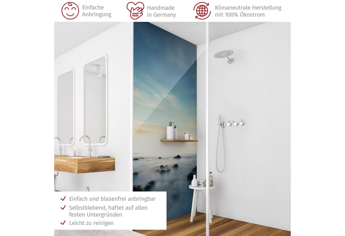 Thumbnail - Bilderdepot24 Badrückwand Natur blau Duschrückwand ohne Bohren Dusche Landschaft, (1-tlg., Hart-Folie Premium matt 0,61 ...