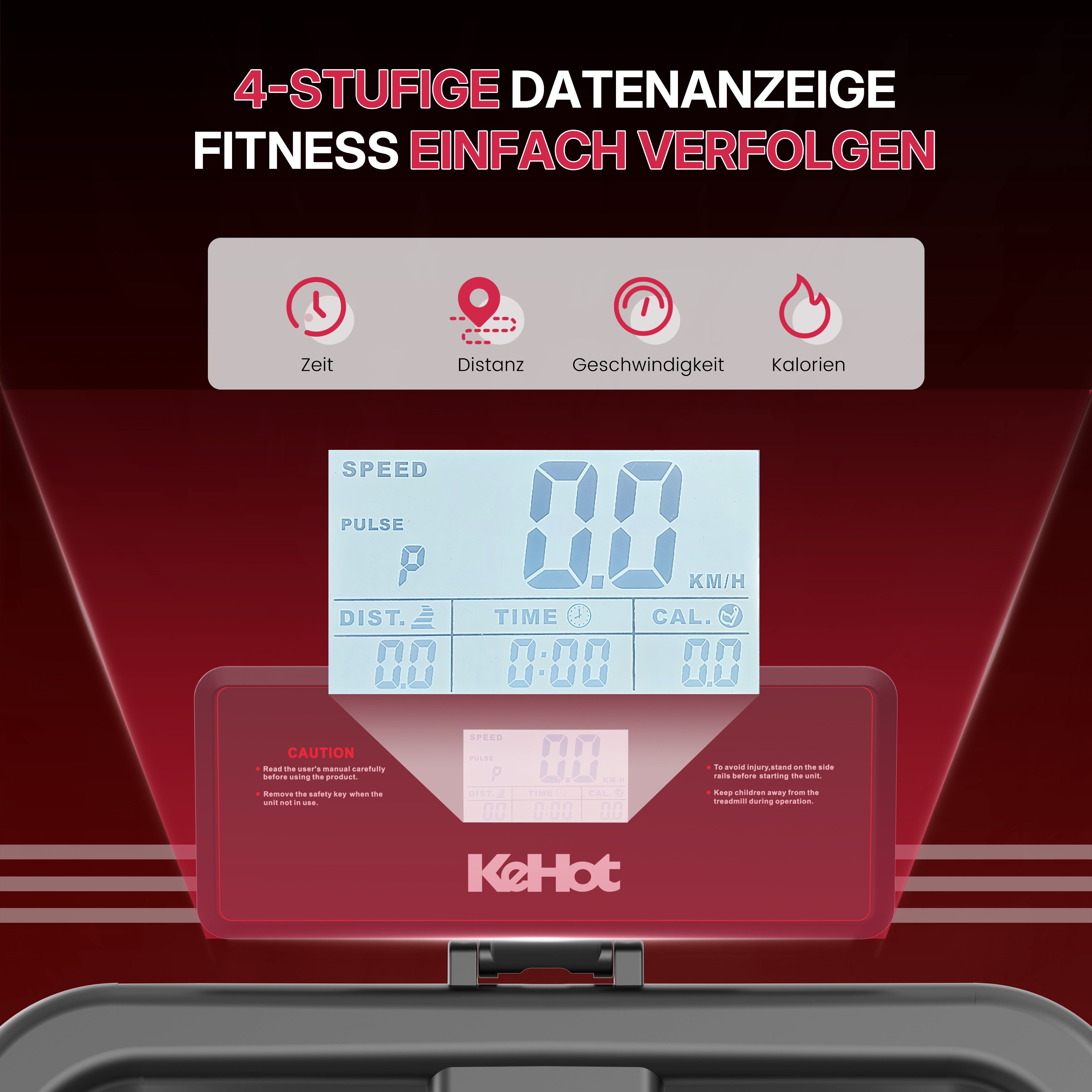 kehot Laufband Klappbares Laufband 1–10 km/h mit Handlauf & LCD-Display (Kompaktes Design 110×54 cm platzsparend faltbar für Zuhause, 12 Trainingsprogramme & 3 Modi für individuelles Training), Leiser Betrieb mit 100 kg Belastbarkeit für tägliches Workout