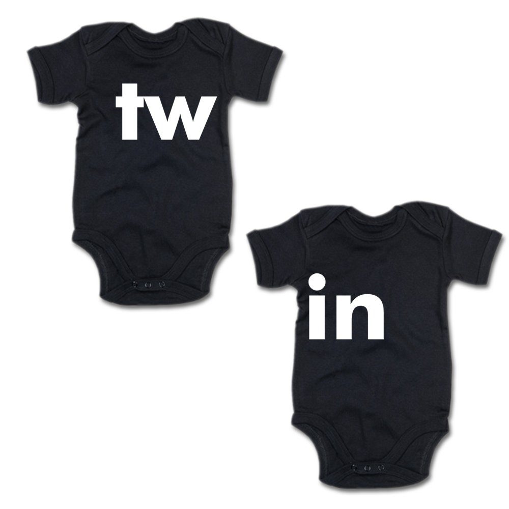 G-graphics Kurzarmbody tw & in (Zwillingsset / Twinset, 2-tlg., Baby-Body-Set) für Zwillinge / Twins mit Sprüchen