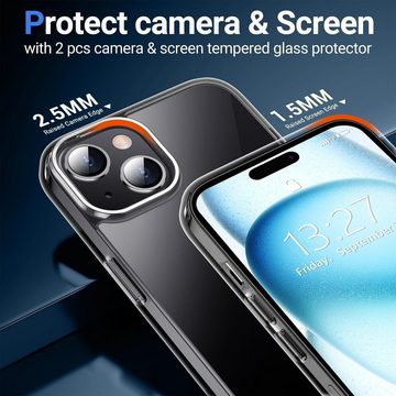 Tisoutec Smartphone-Hülle Hülle für iPhone 15 Pro Max/iPhone 15 Pro/iPhone 15 Plus/iPhone 15, 1 Handyhülle+2 Stück Schutzfolie/Nie Vergilbung/Militärischer Schutz