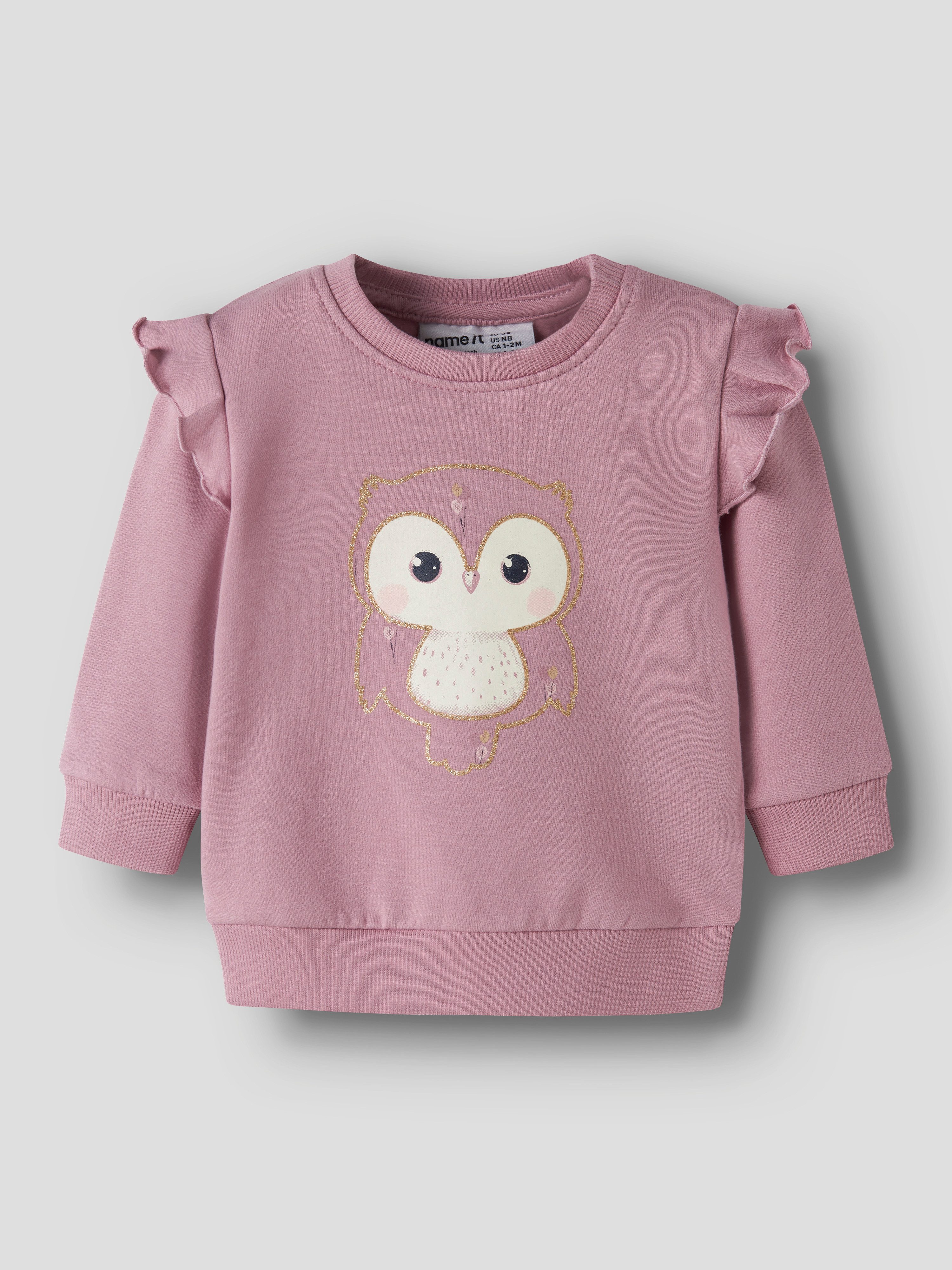 Name It Sweatshirt NBFNILDA LS SWEAT BRU Baumwollmischung, regular fit, Rüschen