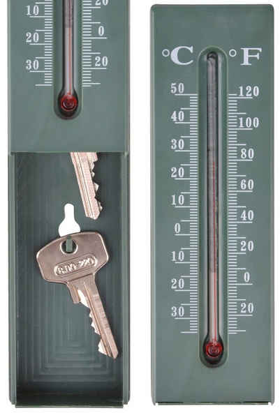esschert design Fensterthermometer Esschert Design Thermometer mit Schlüsselversteck Versteck für Schlüssel Ablage, Thermometer Schlüsselversteck