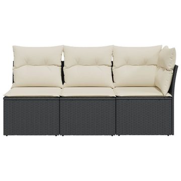 vidaXL Loungesofa Gartensofa mit Kissen 3-Sitzer Schwarz Poly Rattan