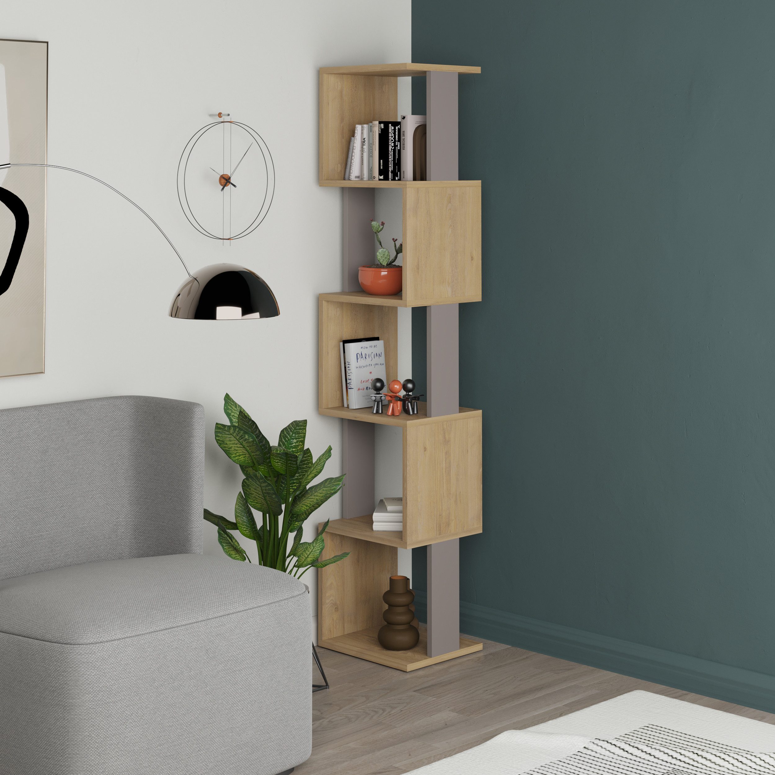 Decortie Bücherregal Piri, Standregal Bücherregal Holz Wohnzimmer, 35 x 30 x 161 cm
