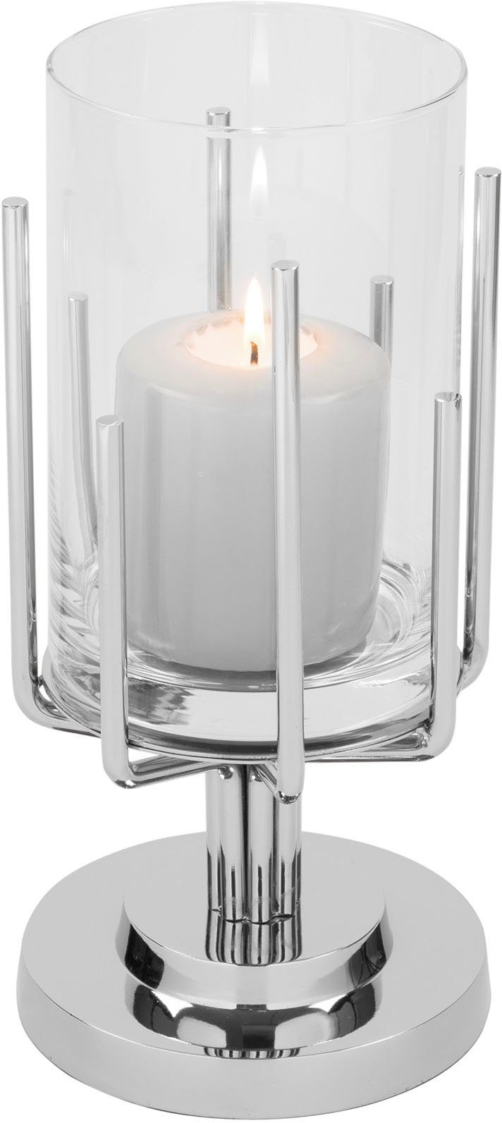 Fink Windlicht LUXOR (1 aus - und St), Glas Aluminium, Edelstahl Silberfarben