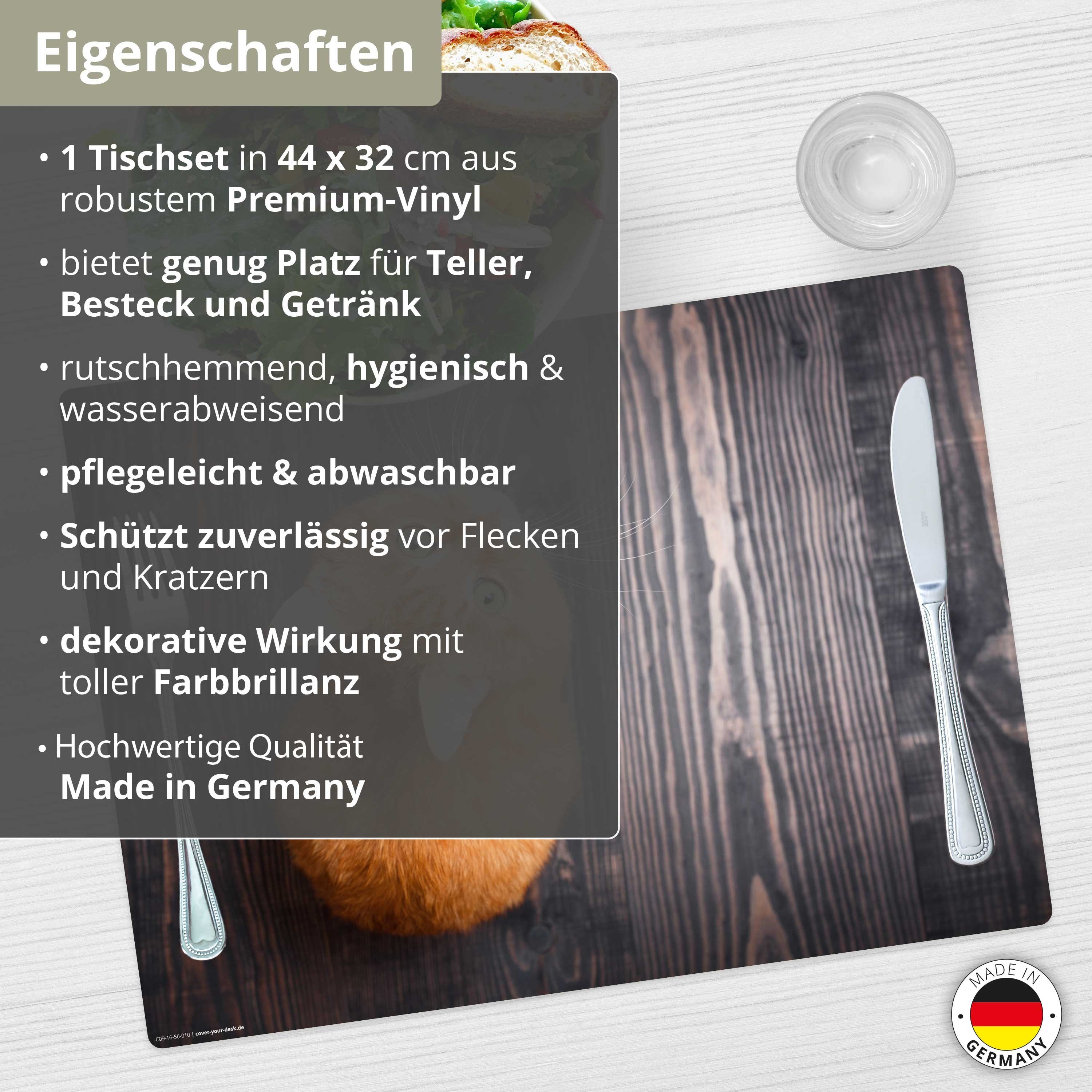 Tischsetmacher Platzset Tischset,  Platzset abwaschbar - für Kinder - Orange Katze, (aus erstklassigem Vinyl (Kunststoff - BPA-frei), 1-St., 44 x 32 cm - rutschfeste Tischdekoration), Made in Germany