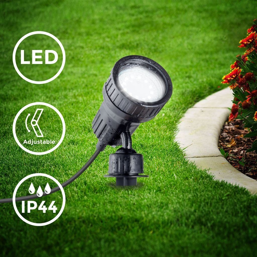 Gartenstrahler B.K.Licht LED 3W BKL1000, schwarz Pflanzenstrahler IP44 wechselbar, 250lm Terrasse Wandstrahler Außenleuchte Wegbeleuchtung GU10 - Garten LED Außen schwenkbar Warmweiß, 3000K