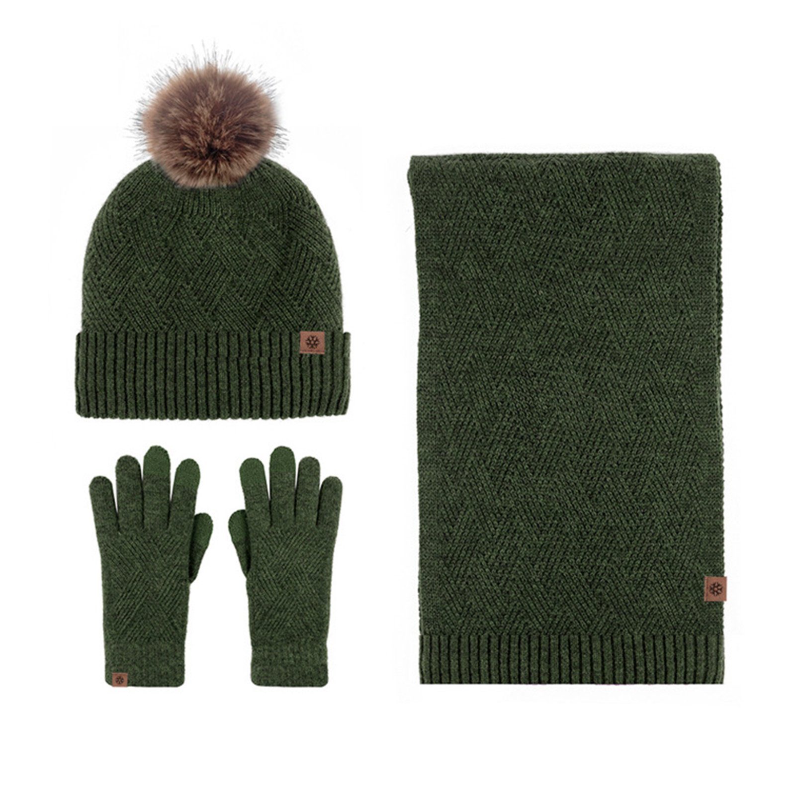 Rutaqian Beanie 3 in 1 Winter Warm Beanie Handschuh Und Lang Schal StrickmüTze Set (kältebeständiges, warmes Fleece-Set, MüTze Schal Handschuhe Damen Set) für Damen