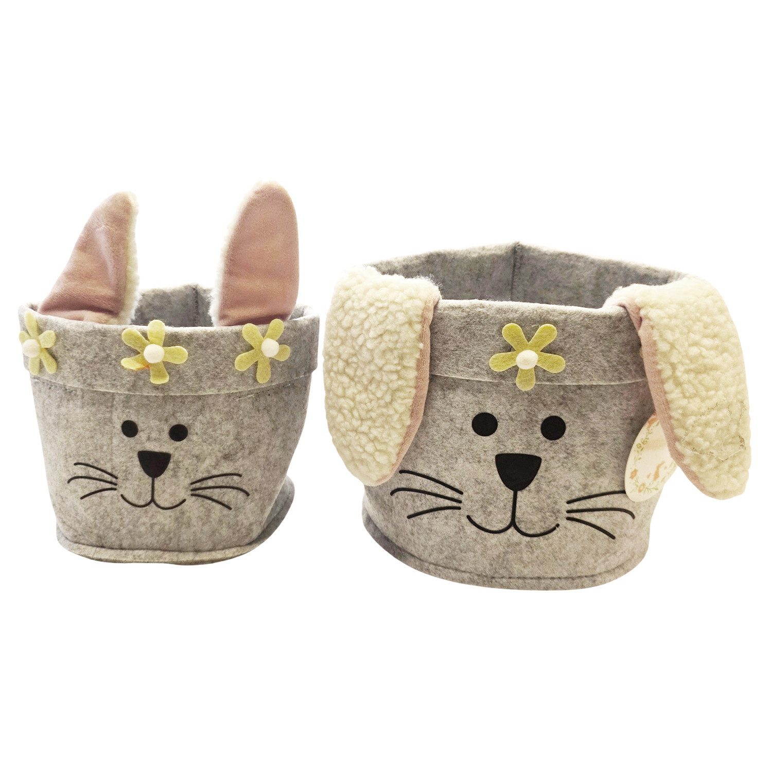 Macosa Home Osternest Oster Geschenkkorb 2er Set Hase Filz Beige Rosa, Osterkorb 19 cm 15 cm Filzkorb