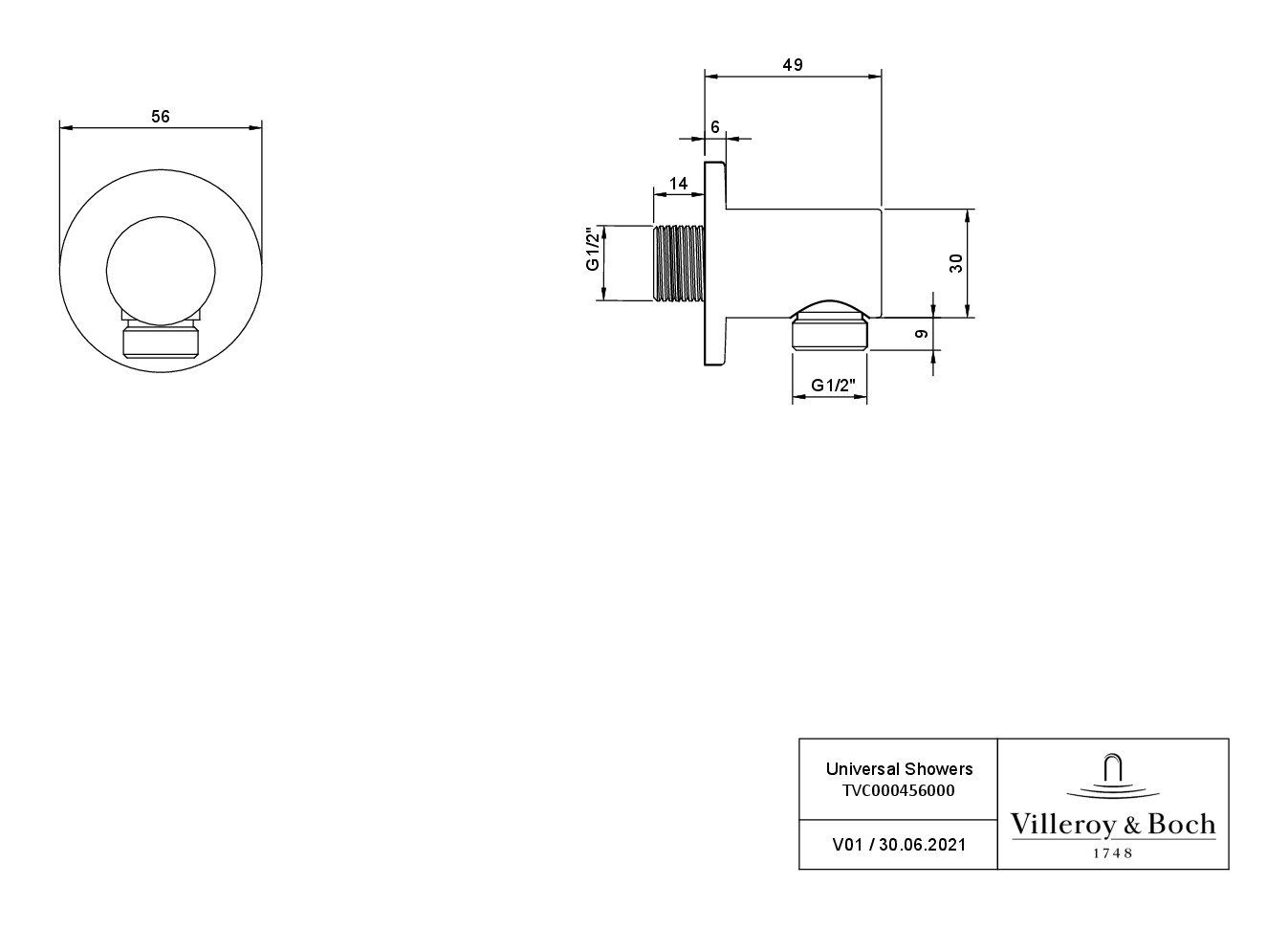 - Showers, Villeroy Wandanschlussbogen & Chrom Universal Boch Rund